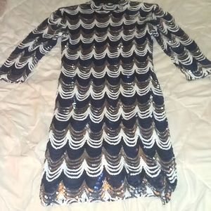 Blue silver and white bodycon dress